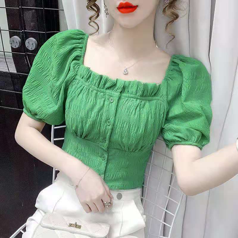 Áo Kiểu Cổ Vuông Tay Phồng Mẫu Mới 2022 Thời Trang Mùa Hè Phong Cách Phương Tây Cho Nữ