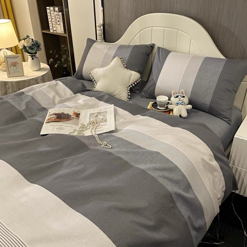 Set Vỏ chăn ga gối Cotton nguyên chất 100% hoạ tiết sọc Vintage sang trọng
