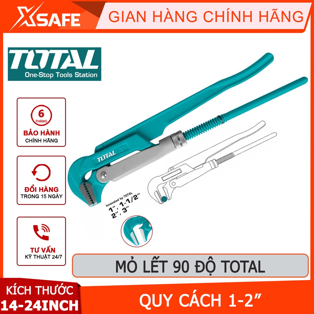 Kìm mở ống TOTAL | mỏ lết 90° quy cách 1 - 2 inch làm từ chất liệu cao cấp, không bị gỉ sét và mài mòn cắt, kẹp