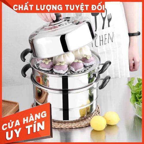 [Xả kho + free ship] Nồi Hấp 3 Tầng Inox hàng đẹp loại 28cm và 32cm hàng dầy đẹp