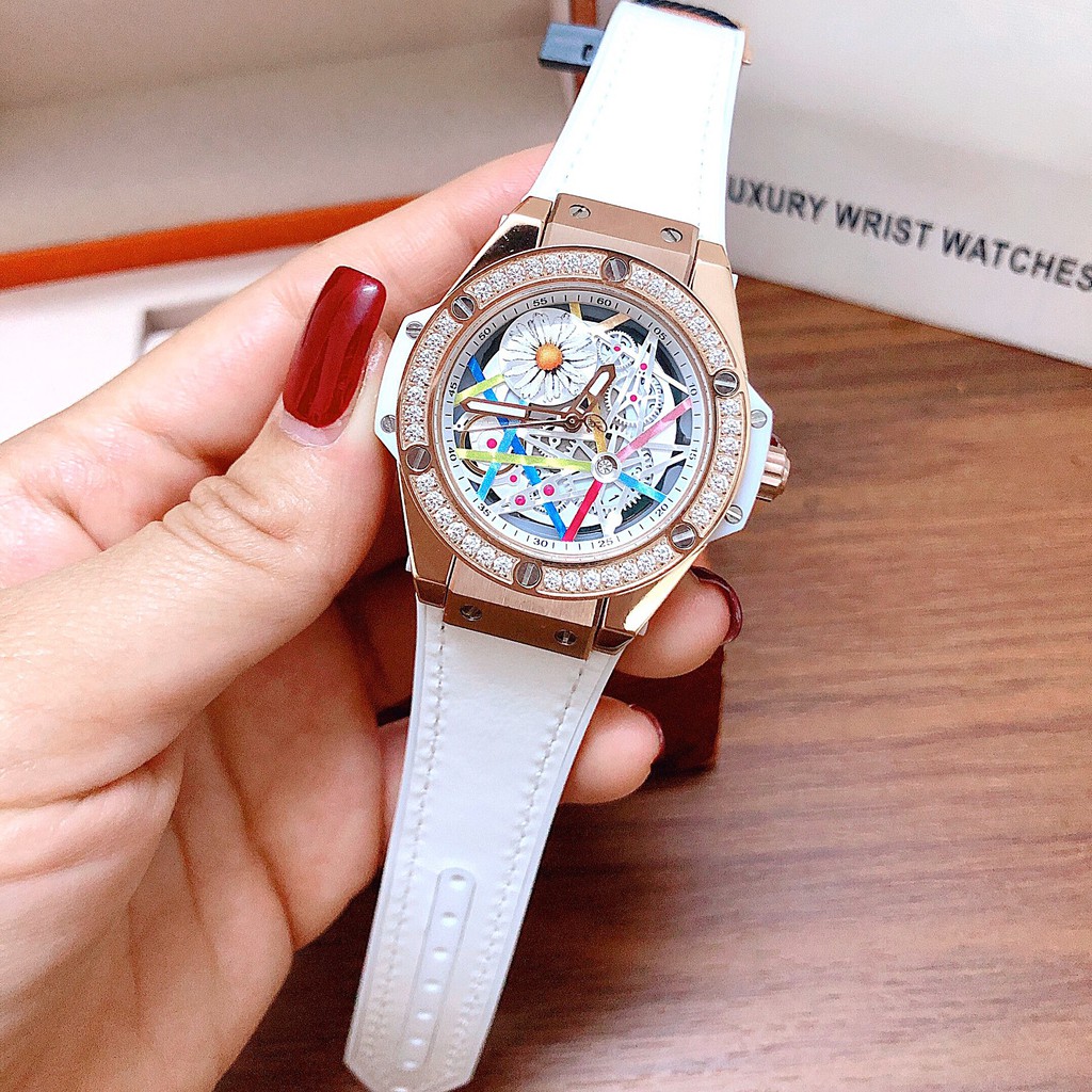 Đồng Hồ Huboler Nữ Dây Da Silicon Trắng 36mm Rose Gold Chính Hãng