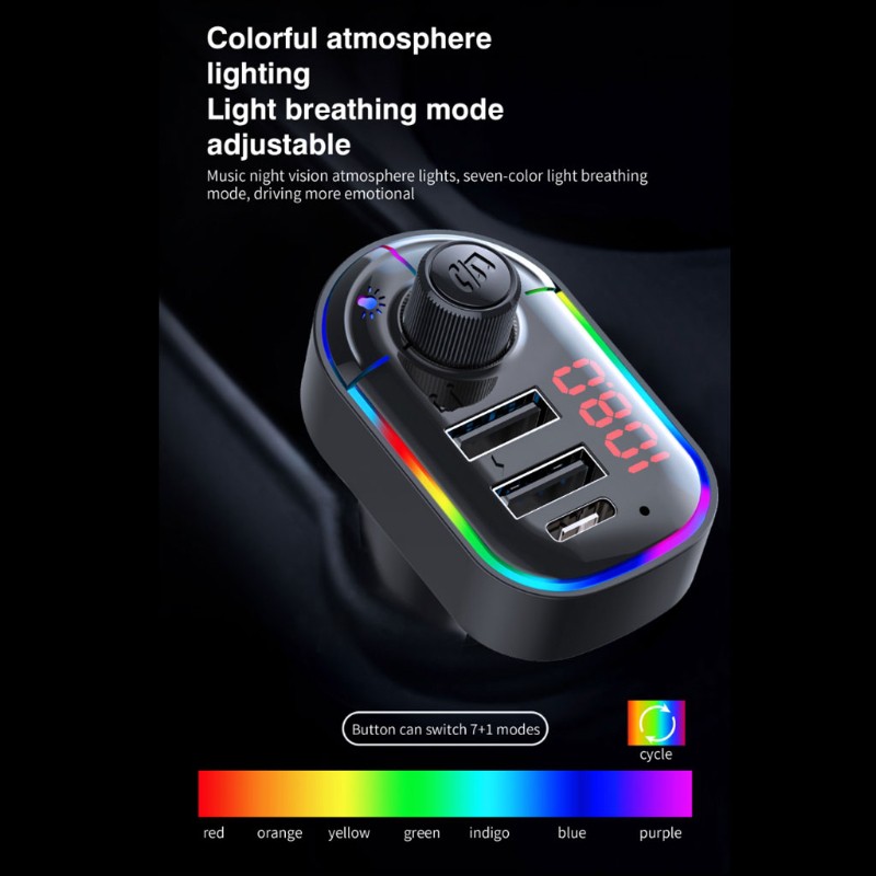 run Handsfree Car Kit Bluetooth 5.0 MP3 Player FM Transmitter Car Autos Dual USB Charger Wireless FM Transmitter MP3 Player with Colorful Lights