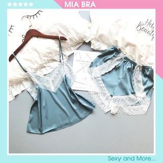 Bộ đồ ngủ lụa gợi cảm siêu xinh 2 dây mia bra m19