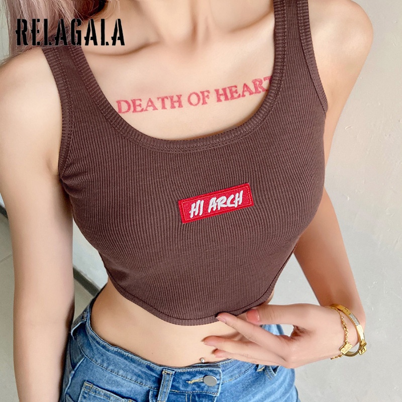 Áo Hai Dây Cổ Chữ U Thêu Chữ Thời Trang Quyến Rũ Cho Nữ