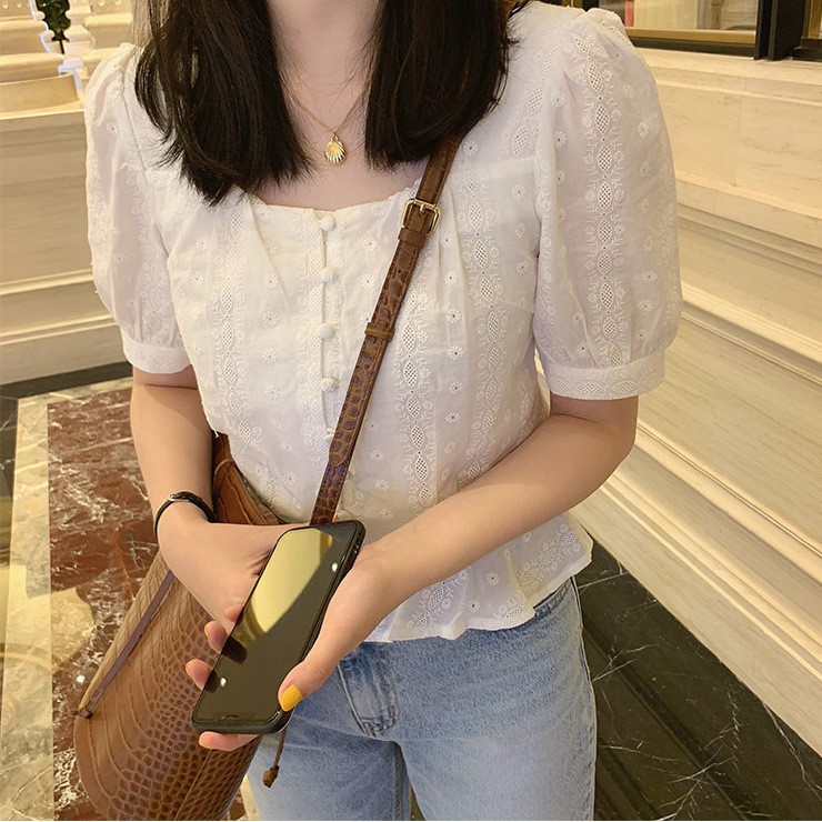 Áo tay bồng kiểu sơ mi trắng ulzzang tay phồng Hàn Quốc C11 - MaoMao