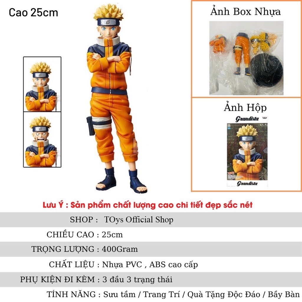 Mô Hình Trang Trí Nhân Vật Naruto có 3 Đầu 3 Trạng Thái Khách Nhau Cao 25cm - Figure Naruto Cao Cấp TOys