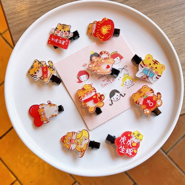 SÉT 10 KẸP TÓC NHỰA HỔ ĐÁNG YÊU CHO BÉ GÁI