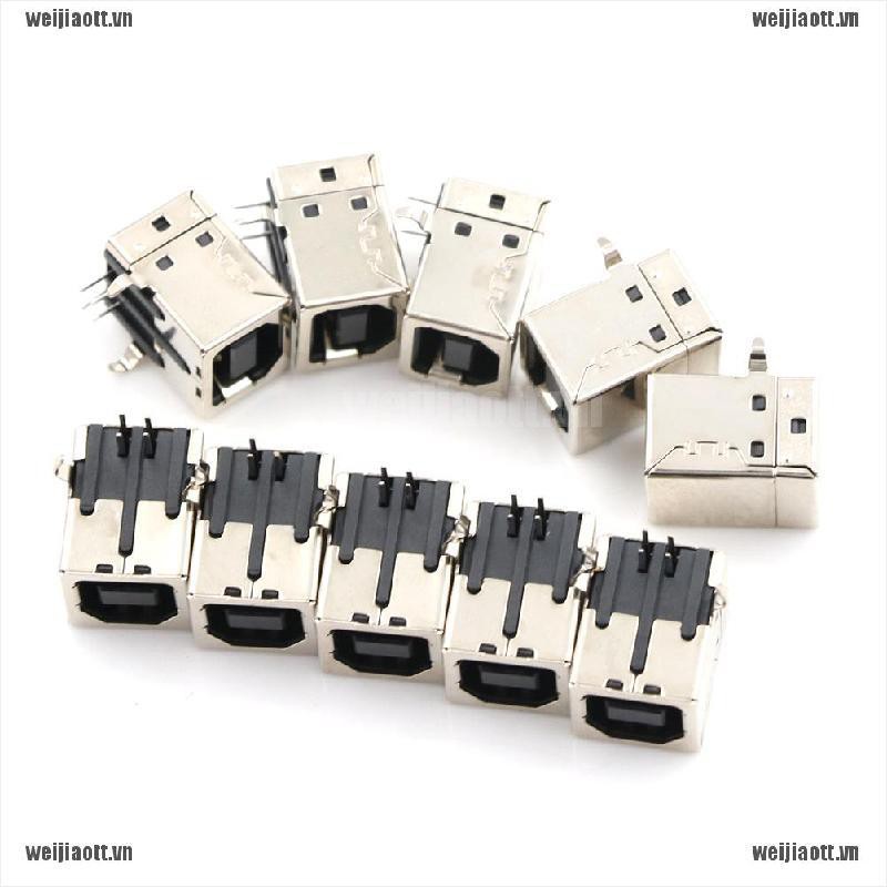 WJIAO 10 Pcs USB Female Type-B Port 4-Pin Right Angle PCB DIP Jack Socket AD VN