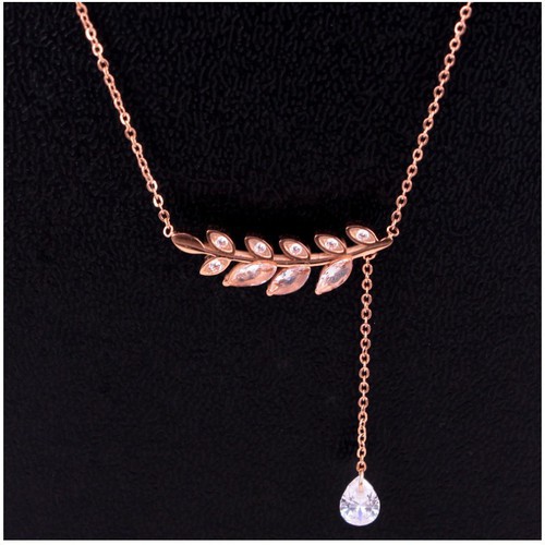 Dây Chuyền Chiếc Lá Pha Lê Tòn Ten Titan Ko Đen TT 3116