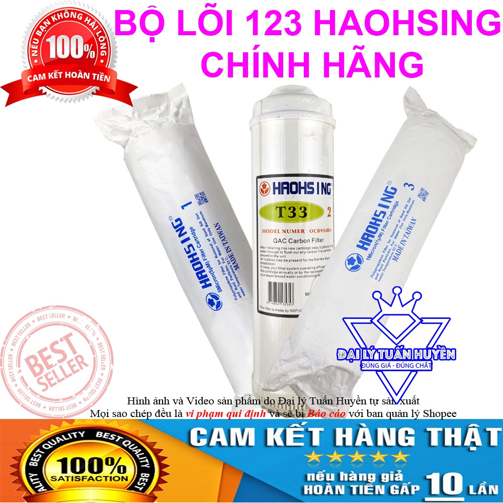 Bộ 3 lõi lọc nước 123 Haohsing chính hãng - Dùng cho máy lọc nước Haoshing