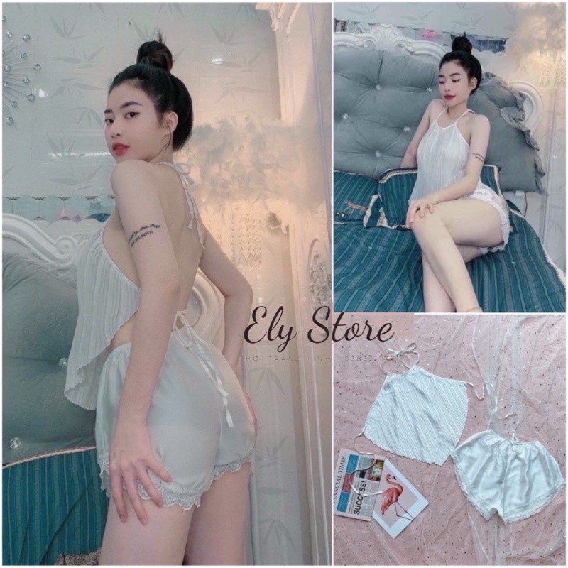 Set yếm dập ly - đồ ngủ sexy chất lụa siêu mát