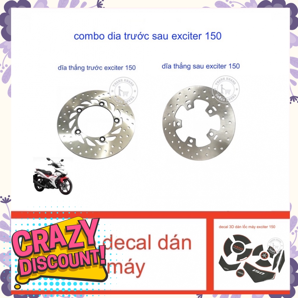 Combo dĩa thắng trước sau Exciter 150 tặng decal dán lốc máy Thanh Khang  006001062 006000481 006000967