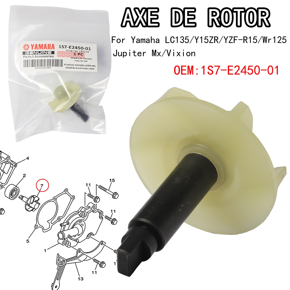 Cho Xe YAMAHA LC135/Y15ZR/YZF-R15/Wr125/Jupiter，VIXION - R 15 - XABRE，JUPITER MX KING， Vixion Old New ，Trục bơm nước，nước Bơm Bộ Trục，Trục Cánh Quạt Chất Lượng Cao，Bộ phận bơm nước tản nhiệt chính hãng Quạt Bơm Nước Chuyên Dụng ，OEM:1S7-E2450-01