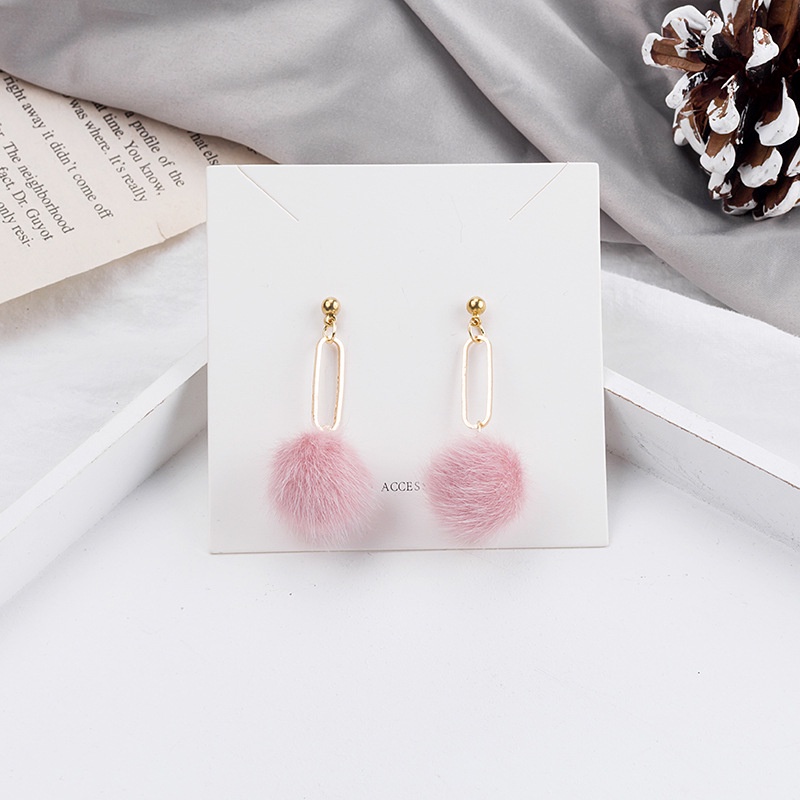 Bông Tai Mạ Bạc 925 Đính Quả Cầu Lông Dễ Thương Thời Trang