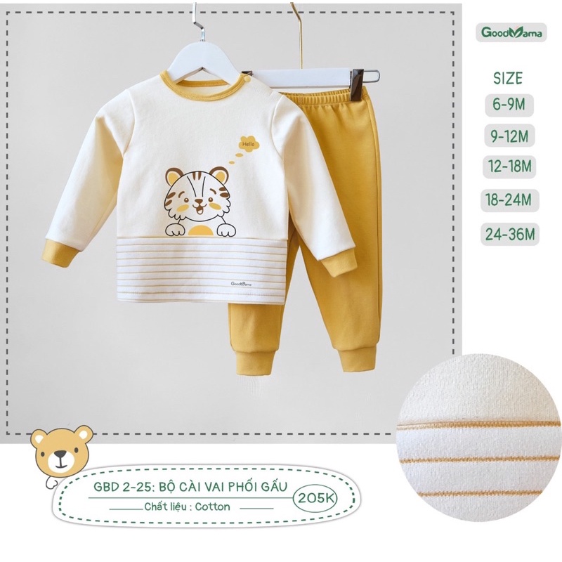 [GOODMAMA] Bộ quần áo dài tay hãng goodmama chất nỉ cho bé