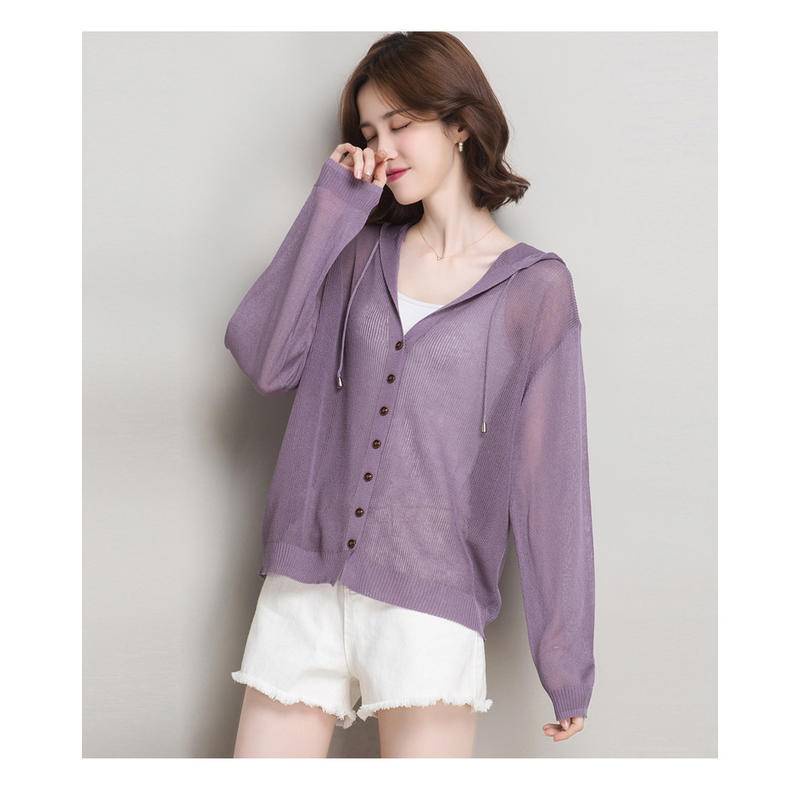Áo Khoác Cardigan Dệt Kim Mỏng Tay Dài Có Mũ Trùm Chống Nắng Thời Trang Xuân Hè Cho Nữ
