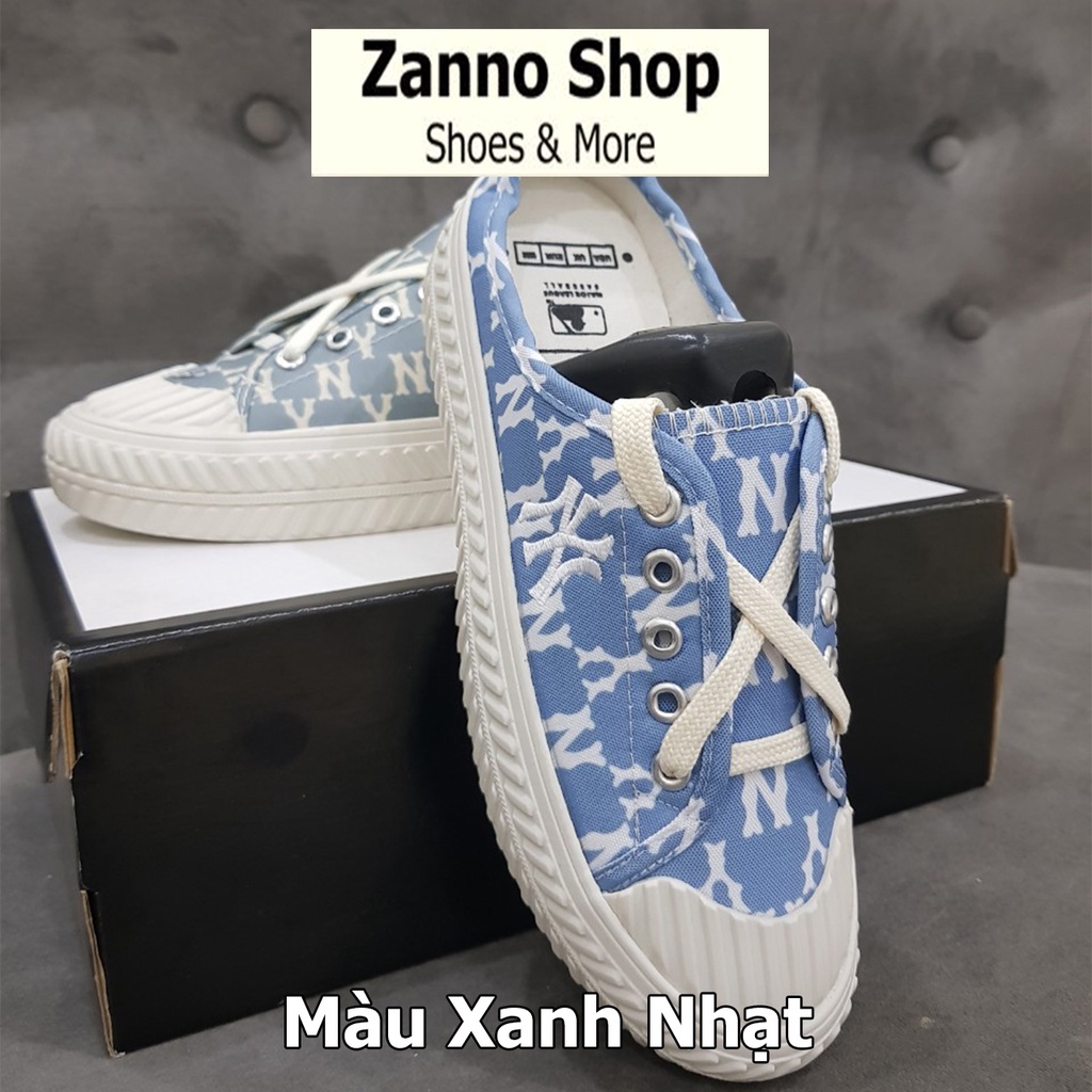 [HOT HIT] Giày Sục Đạp Gót Nữ Ny ZANNO Chữ Thêu, Màu Xanh Nhạt Xanh Xám (Ảnh, Video Thật)