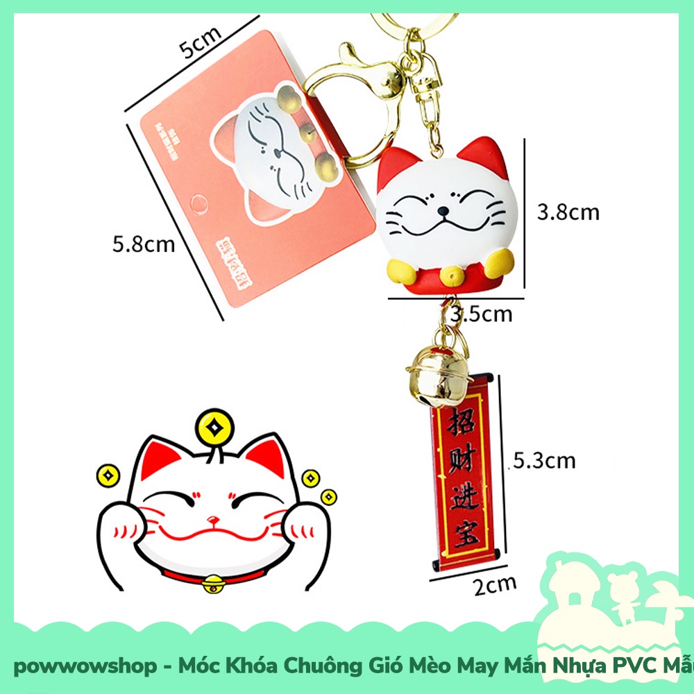 [Sẵn VN - Hỏa Tốc] Móc Khóa Chuông Gió Mèo May Mắn Lucky Cat Nhựa PVC+Kim Loại Mẫu Mèo Lucky Cat &amp; Câu Đối Đỏ