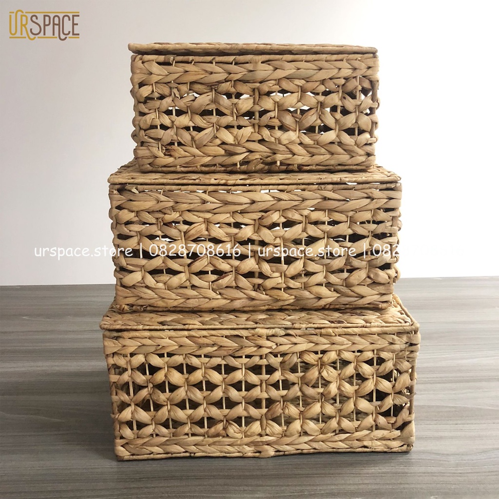 Giỏ lục bình có nắp URSPACE hình chữ nhật đựng quần áo, sách báoo, trang trí decor