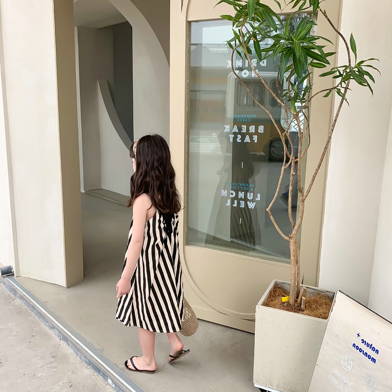 Đầm Hai Dây Sát Nách Cổ Chữ V Họa Tiết Chấm Bi Thời Trang Mùa Hè Ngọt Ngào Cho Bé Gái