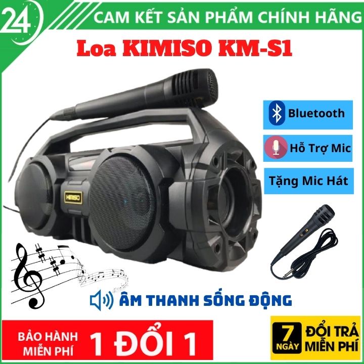 Loa Bluetooth - Loa Karaoke KIMISO KM-S1 + Tặng Kèm Mic Hát Karaoke -  Âm thanh cực chất, Bass mạnh [BẢO HÀNH 1 ĐỔI 1]