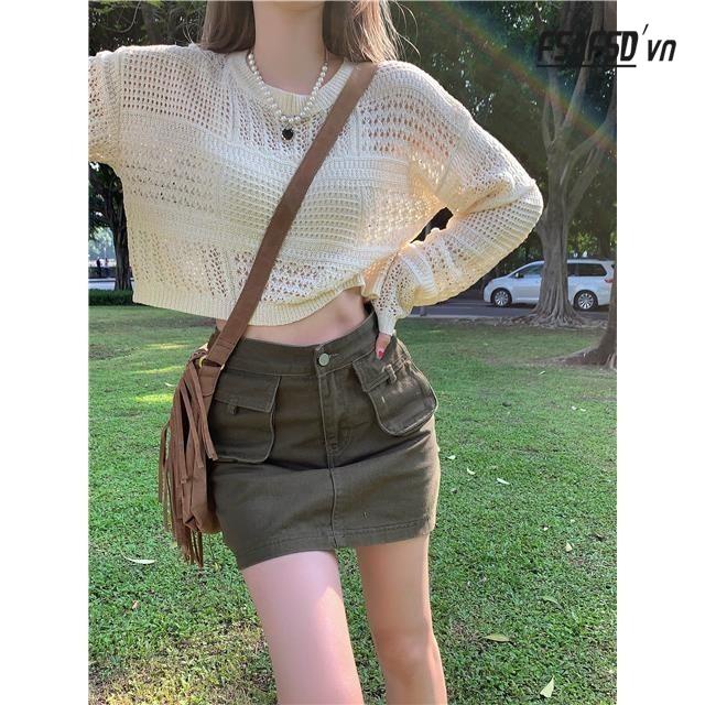 Bộ Áo Dệt Kim Dáng Rộng + Chân Váy Thời Trang Đáng Yêu Cho Nữ