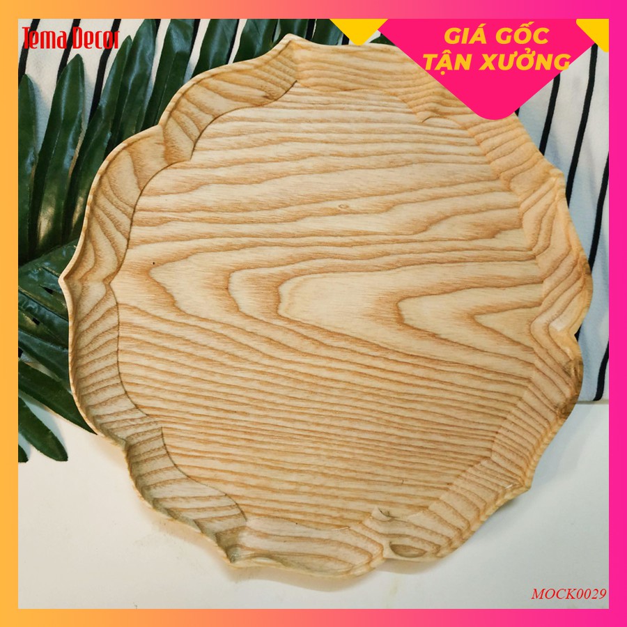 Khay gỗ decor Tema - Khay gỗ đựng đồ ăn gỗ tần bì hoa năm cánh siêu xinh MOCK0029