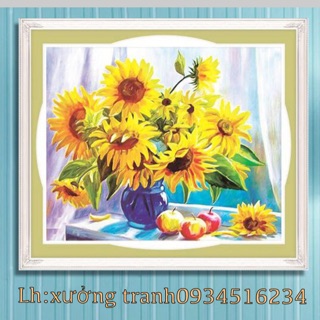 Tranh đính đá bình hoa hướng dương kt 65x50cm