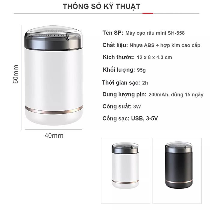 Máy cạo râu nam mini bỏ túi tiện dụng SH-588, Dao cạo râu điện chống nước IPX6, Sạc USB - Bảo Hành 12 Tháng