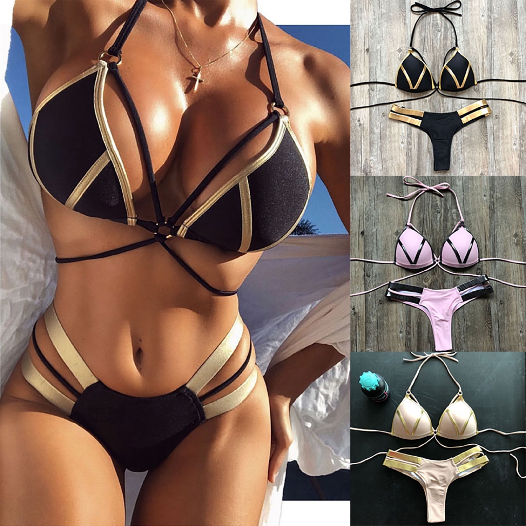 Bộ bikini 2 mảnh có mút nâng ngực và quần lót lưng cao