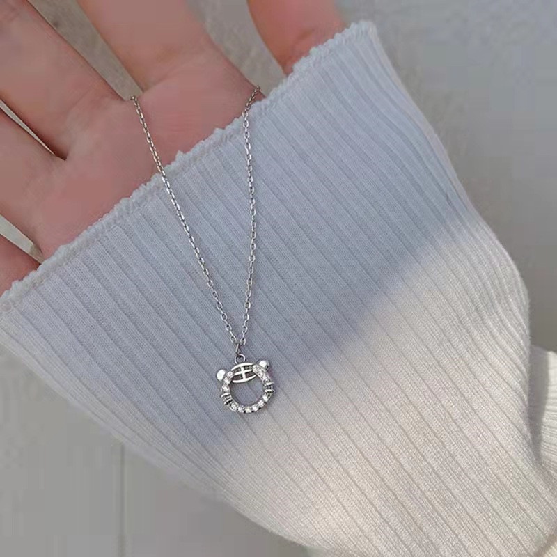 Vòng cổ Kim Loại Mỏng Mặt Hình Đầu Hổ Màu Bạc Dễ Thương Thời Trang Cho Nữ