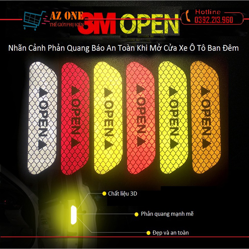 Bộ 4 Miếng Decal Phản Quang Dán Cánh Cửa Ô Tô OPEN