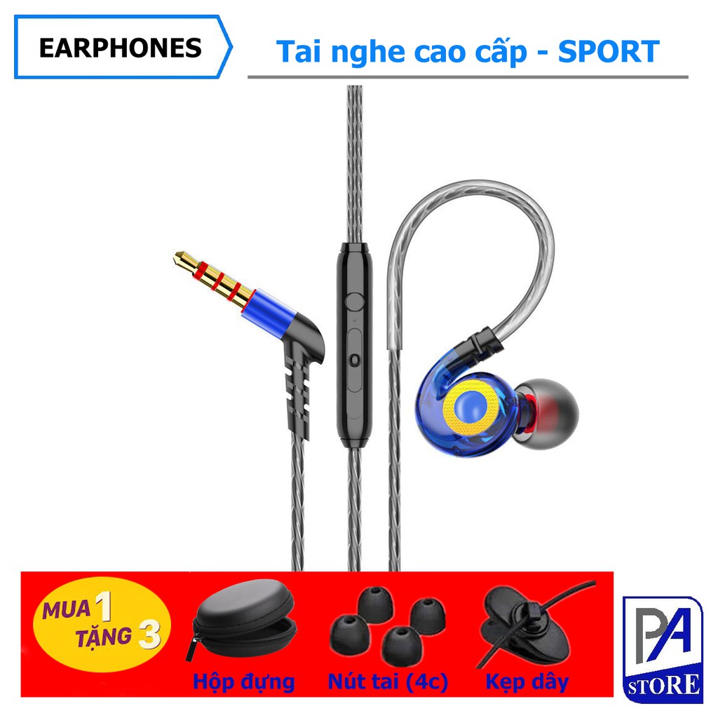 Tai Nghe Sport Siêu Trầm, Nghe Hay Hiếm Có, Chuôi Aux 3,5mm Xéo Chống Vướng, Mẫu SPORT Thời Trang 2020