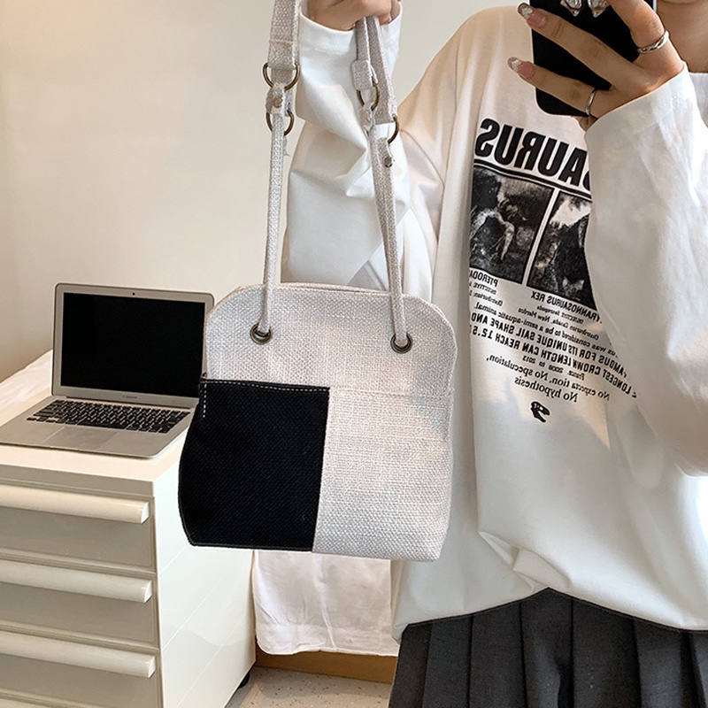 IELGY Túi đeo vai IELGY vải canvas phối màu thời trang cho nữ