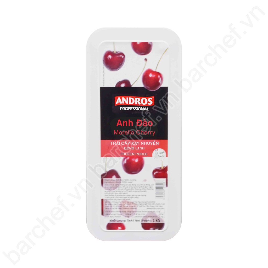 Anh đào xay nhuyễn đông lạnh Andros (Cherry Frozen Puree) - hộp 1kg