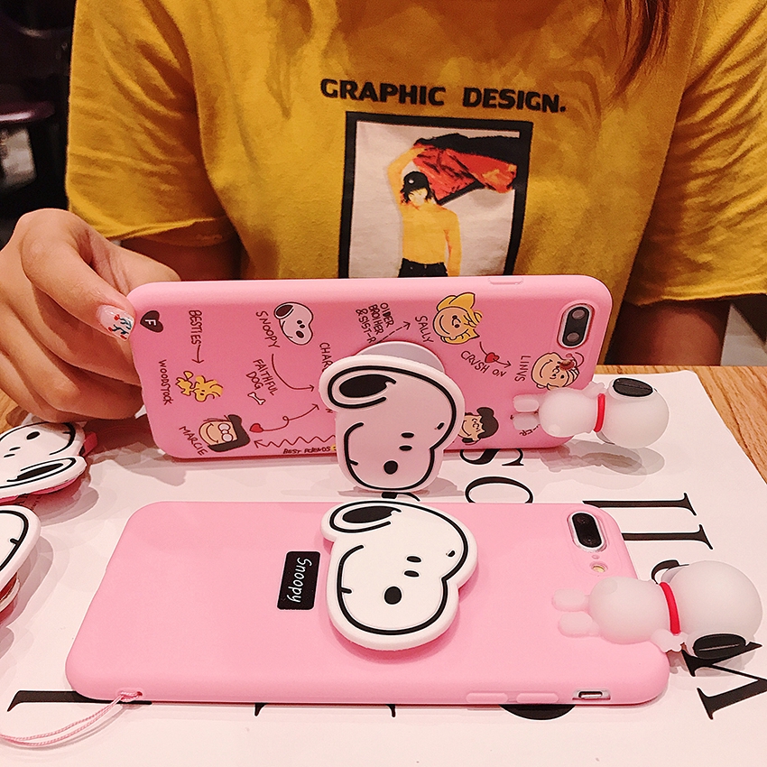 ốp lưng samsung In Hình Chú Chó Snoopy Đáng Yêu Có Giá Đỡ Và Dây Đeo Cho Samsung Galaxy S10E S10 Plus S9 S8 S7 S6 Note 10 8 9 5