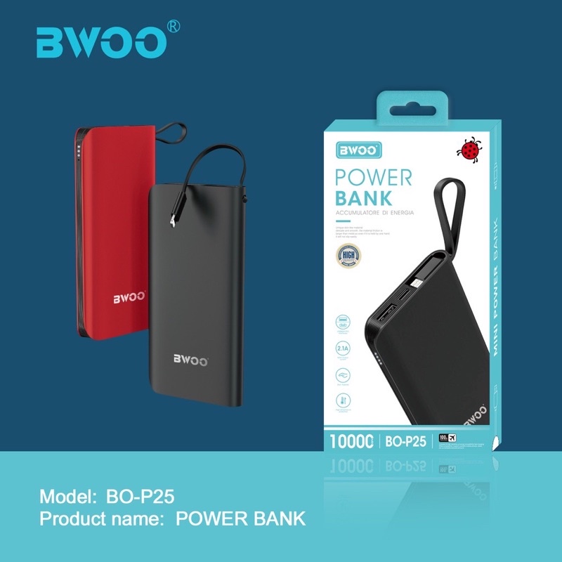 Sạc Dự Phòng Bwoo P25 10000 mAh tích hợp cáp Lightning