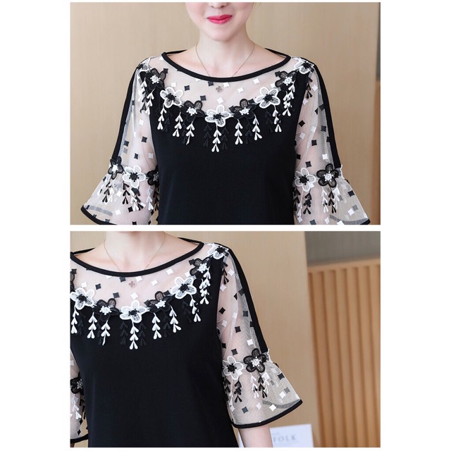 Đầm thun đen phối ren big size cao cấp hàng có sẵn size 65-100kg hàng y hình che khuyết điểm size lớn 60-85kg | BigBuy360 - bigbuy360.vn