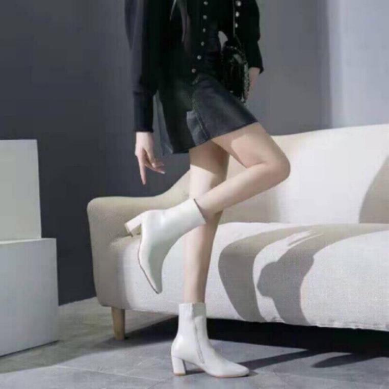 . ZARA Miss Li's Shop~c Giày Bốt Martin Gót Vừa Mũi Vuông Phong Cách Âu Mỹ/Hàn Quốc Đi Xe Máy/Mô Tô Martin ;