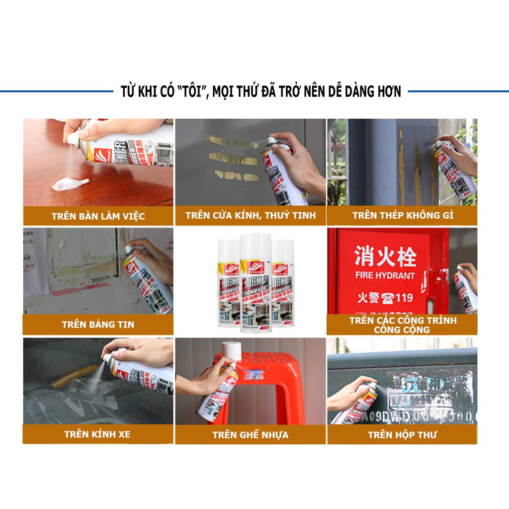 Chai Xịt Tẩy Keo, Sơn, Băng Dính - Vệ Sinh Nhựa Đường - Tẩy keo dán tường, dán sàn nhà Sticker Remover