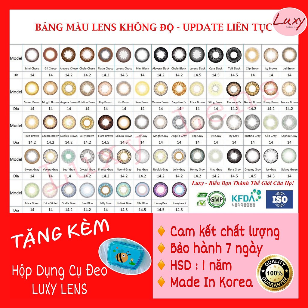 Combo LUXY LENS Hàn Quốc 0-8 độ Full Bộ có Cốc rửa [Được Chọn Mẫu] - Kính Áp Tròng Cao Cấp