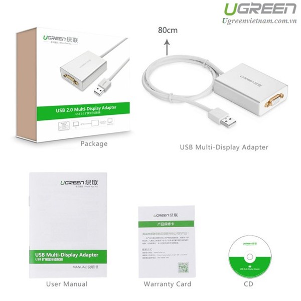 Cáp chuyển đổi USB to VGA chính hãng Ugreen 40244