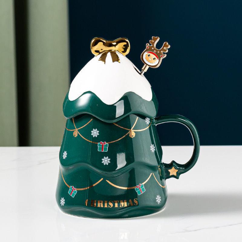 Cốc uống cà phê Starbucks bằng sứ in họa tiết hoạt hình Giáng Sinh kèm nắp và muỗng cho nữ