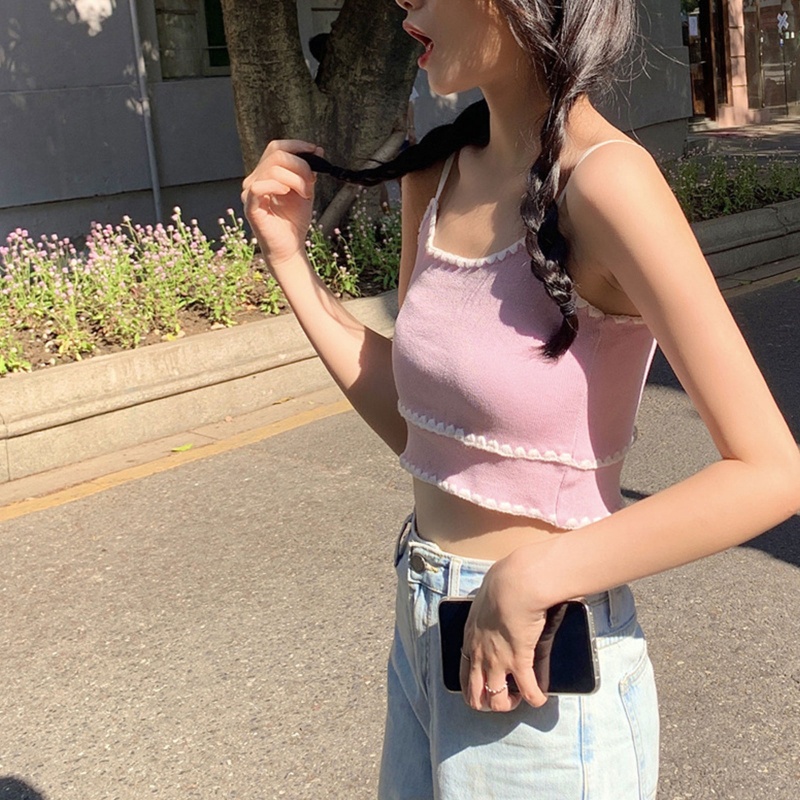 Áo Croptop Hai Dây Dệt Kim Thời Trang Đi Biển Mùa Hè Y2K Cho Bạn Gái