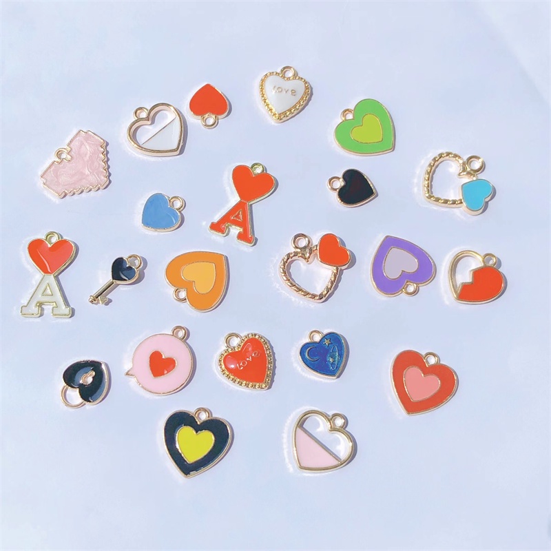 Bộ 10 Mặt Vòng cổ Hình Trái Tim Nhiều Màu Dễ Thương