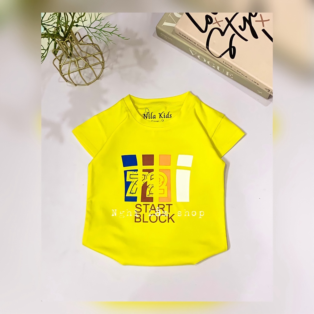 Áo thun ngắn tay bé trai chất liệu thun cotton 100% co giản 4 chiều in hình số 72 cho bé từ 10-36 kg