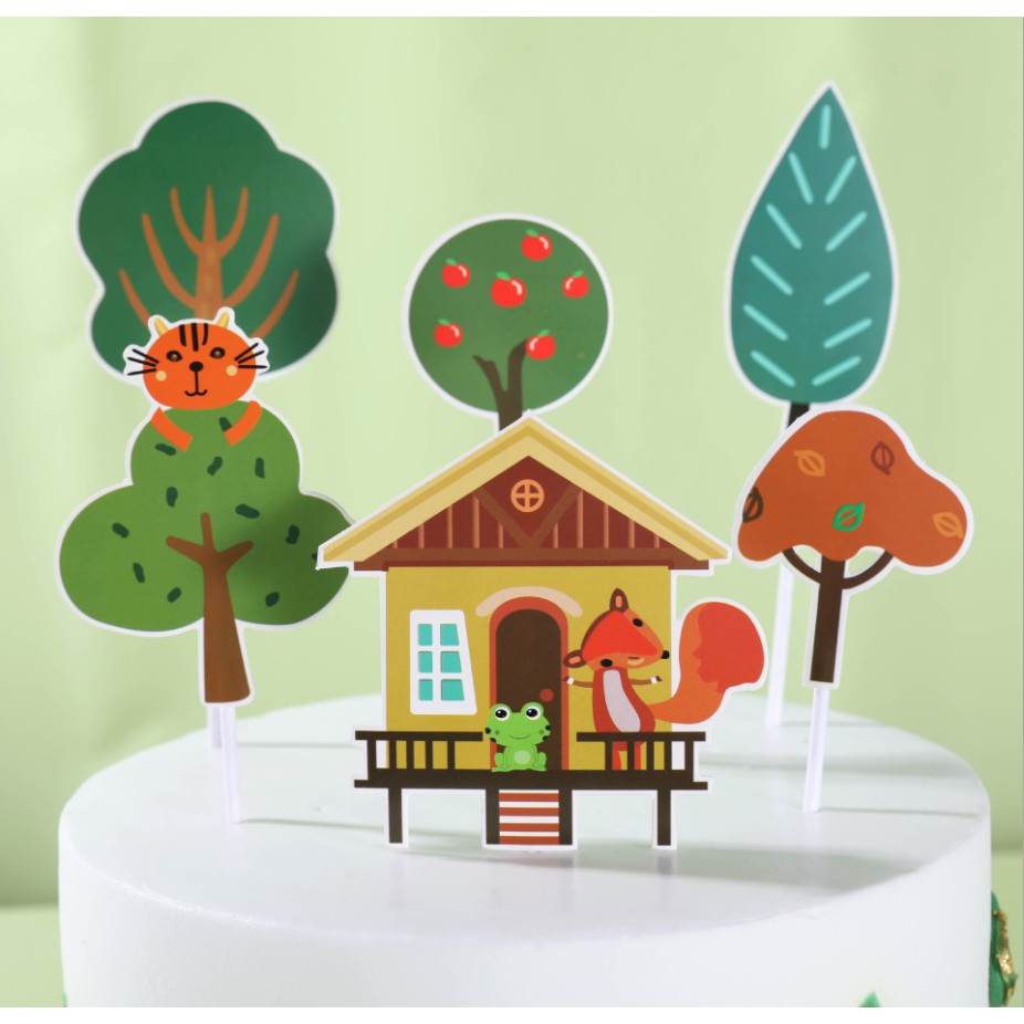 Set cắm giấy Nhà nhỏ rừng cây trang trí bánh sinh nhật