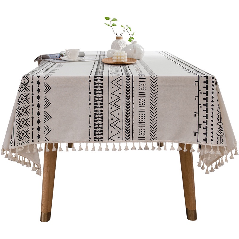 Khăn Trải Bàn Bằng Cotton Lanh Chống Nước Chống Dầu Thiết Kế Tua Rua Phong Cách Bohemian