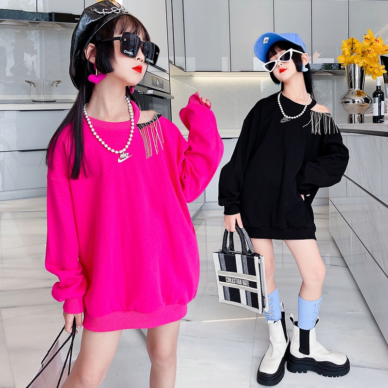 Đầm Thun Dài Tay Thời Trang Xinh Xắn Dành Cho Bé Gái 5-14 Tuổi