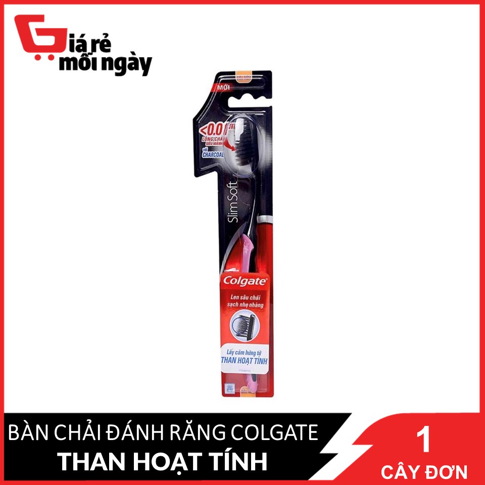 Bàn chải đánh răng Colgate Than hoạt tính kháng khuẩn Slimsoft Charcoal mềm mảnh 1 cây đơn